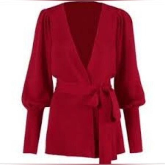 CAbi Sweaters - Cabi Sweater Womens Red Cardigan Cabaret Ribbed Cotton Balloon